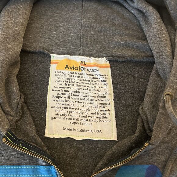 Aviator Nation Men’s Copilot Hoodie Full Zip Gray 5 Stripe Embroidery Rainbow XL - Picture 9 of 14